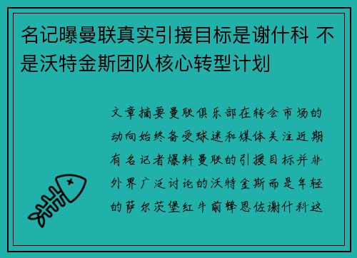 名记曝曼联真实引援目标是谢什科 不是沃特金斯团队核心转型计划