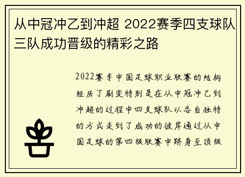 从中冠冲乙到冲超 2022赛季四支球队三队成功晋级的精彩之路